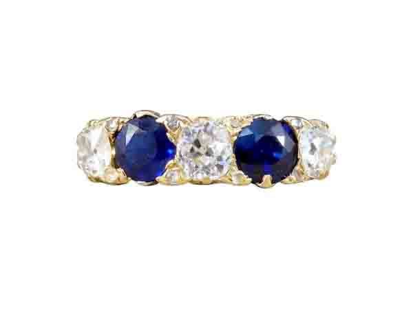 Antique Late Victorian sapphire diamond five stone ring