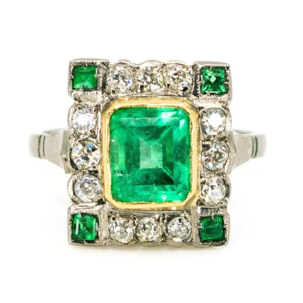 Vintage Emerald and Diamond Rectangular Cluster Ring