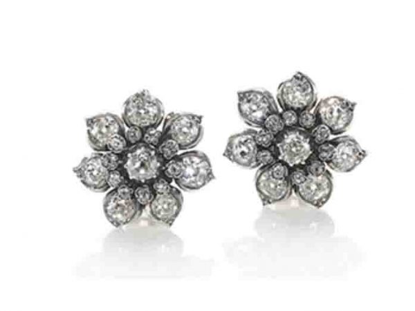 Antique Victorian diamond cluster flower shape earrings clips Circa 1880