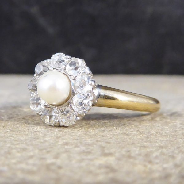 Antique Edwardian Diamond and Pearl Cluster Ring