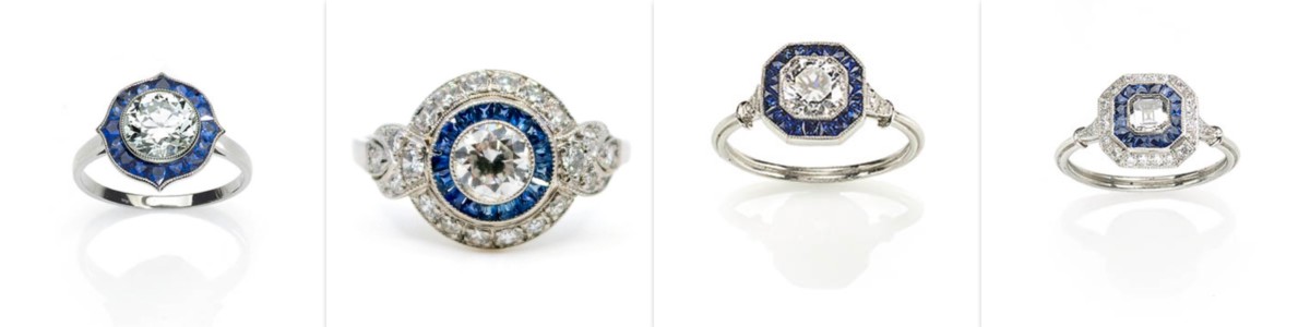 Sapphire and diamond target rings engagement rings