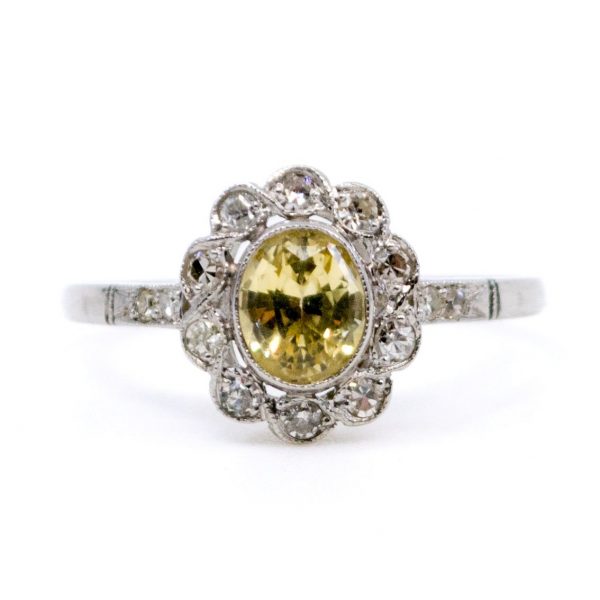 Vintage 1.00ct Yellow Sapphire and Single Cut Diamond Ring