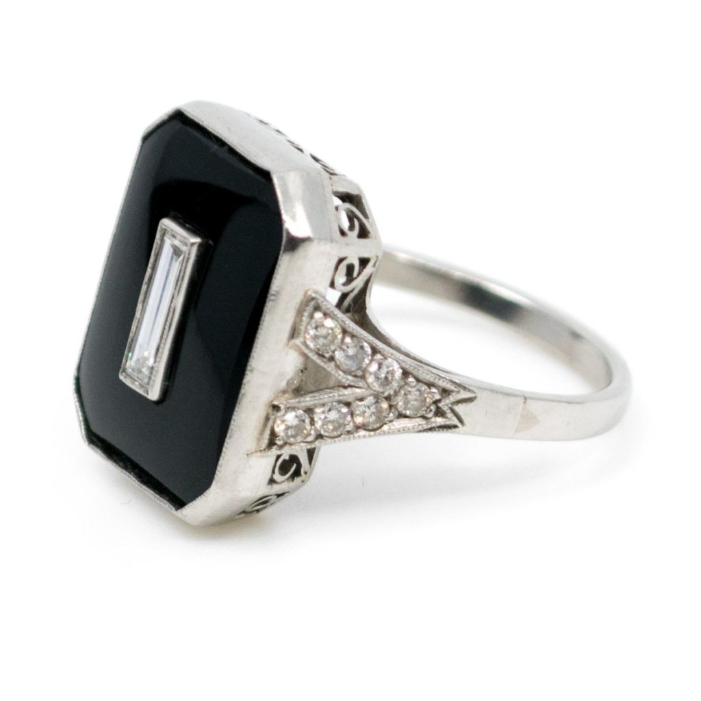 Antique Art Deco Onyx and Baguette Cut Diamond Ring - Jewellery Discovery