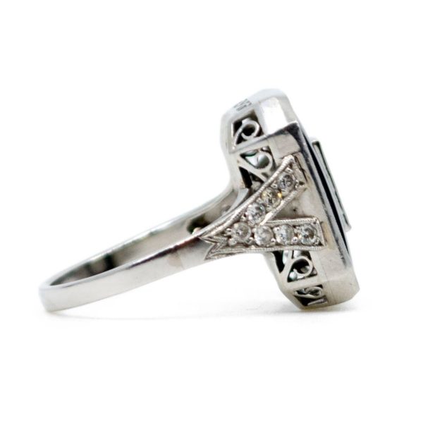 Antique Art Deco Onyx and Baguette Cut Diamond Ring
