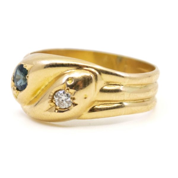 Antique Edwardian Sapphire and Diamond Set Snake Ring