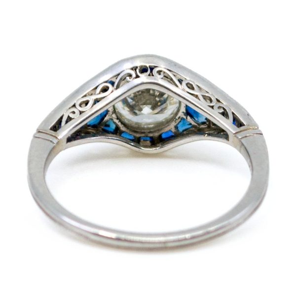 Vintage Sapphire and Old European Cut Diamond Ring, Platinum