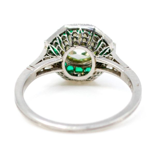 Vintage Emerald and Diamond Target Ring, Platinum