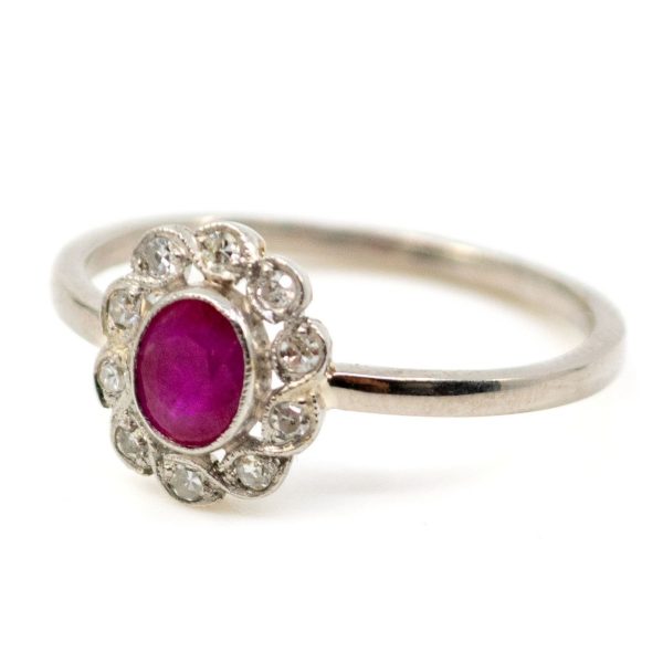 Vintage 0.50ct Ruby and Single Cut Diamond Cluster Ring