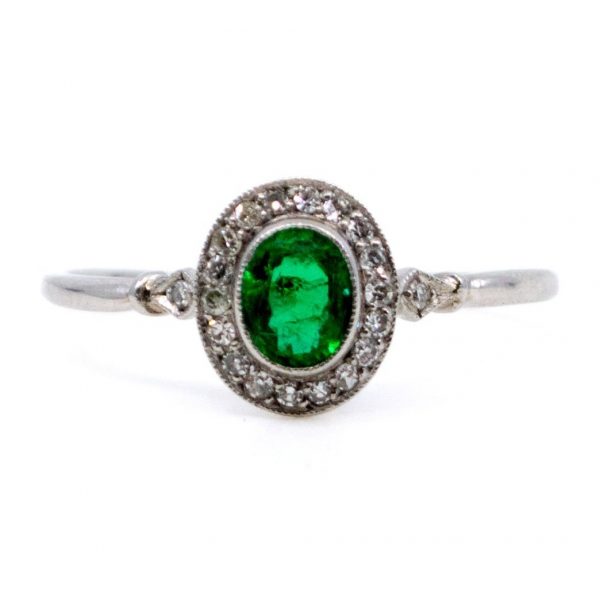 Vintage Emerald and Single Cut Diamond Ring, Platinum