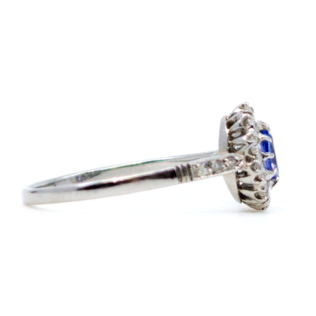 Antique Art Deco Sapphire and Old Mine Cut Diamond Ring, Platinum