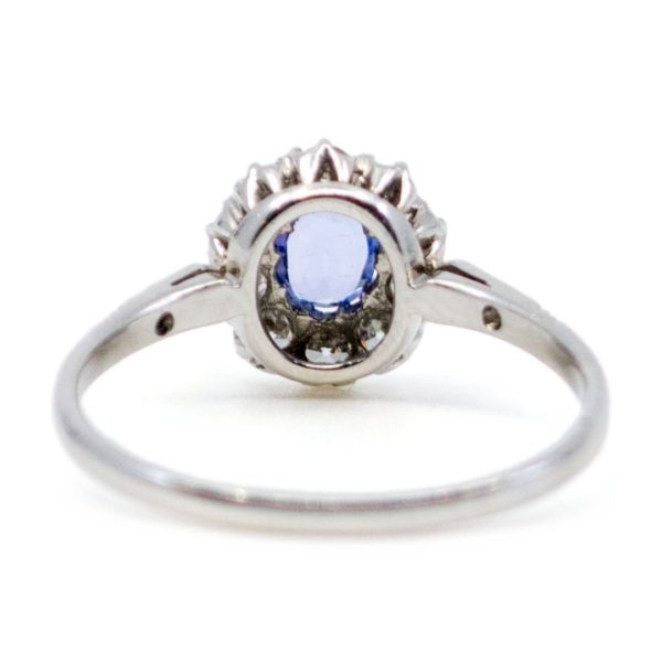 Antique Art Deco Sapphire and Old Mine Cut Diamond Ring, Platinum