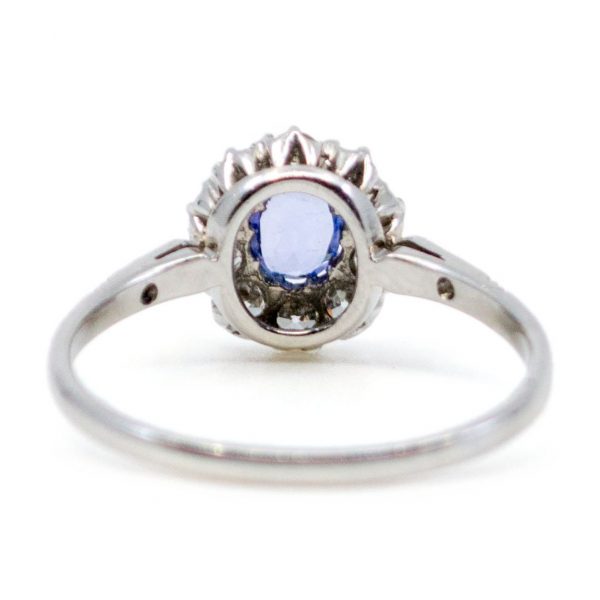 Antique Art Deco Sapphire and Old Mine Cut Diamond Ring, Platinum