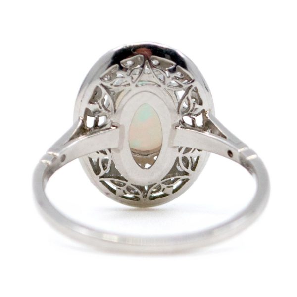 Vintage Opal and Diamond Ring, Platinum