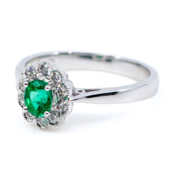 Victorian Style 0.42ct Emerald and Brilliant Cut Diamond Cluster Ring