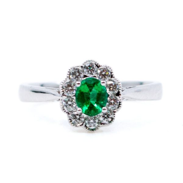 Victorian Style 0.42ct Emerald and Brilliant Cut Diamond Cluster Ring