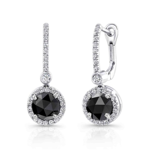 Black diamond drop earrings Modern round halo London