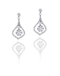 Diamond drop cluster earrings 18ct white gold centre cluster jewellery discovery london