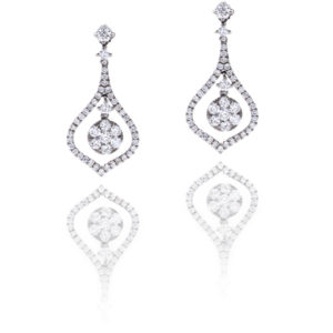 Diamond drop cluster earrings 18ct white gold centre cluster jewellery discovery london