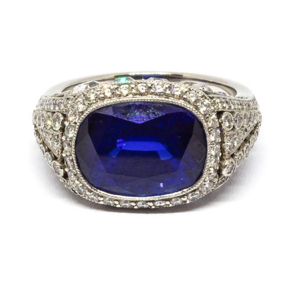 8.64ct Cushion Cut Sapphire and Diamond Ring