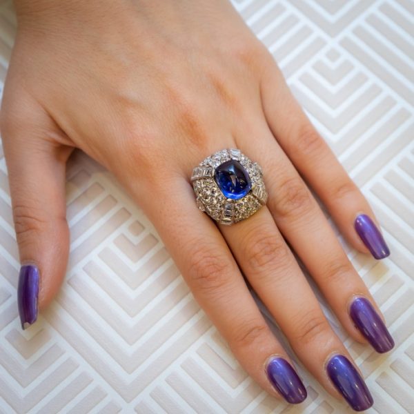 Vintage 9.10ct Sapphire and Diamond Bombé Ring