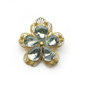 ANTIQUE AQUAMARINE CANNETILLE GOLD BROOCH