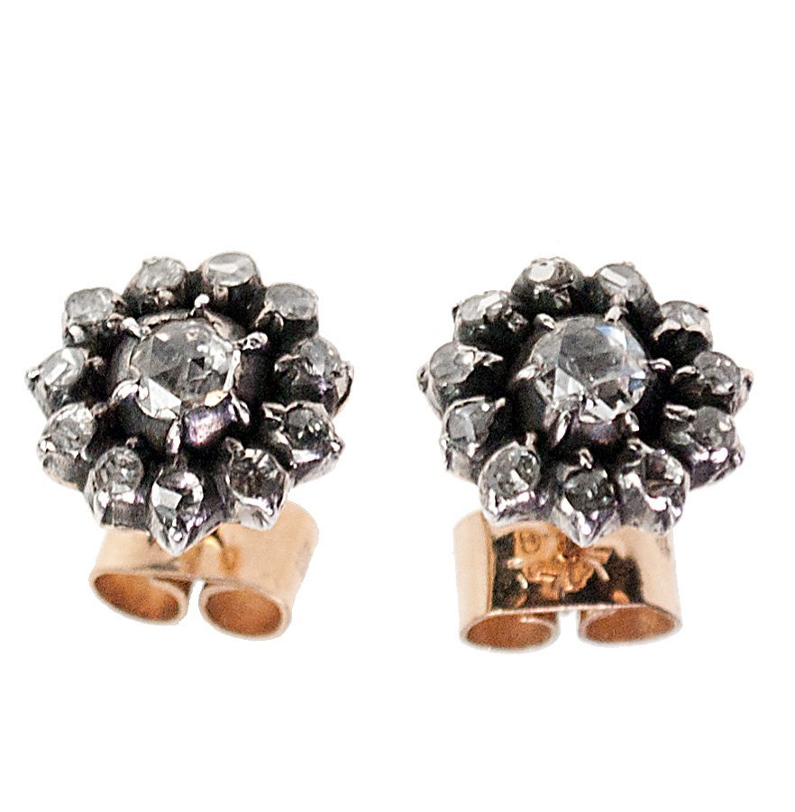 Victorian RoseCut Diamond Cluster Earrings
