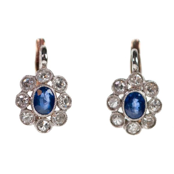 Antique Style Diamond and Sapphire Platinum Earrings