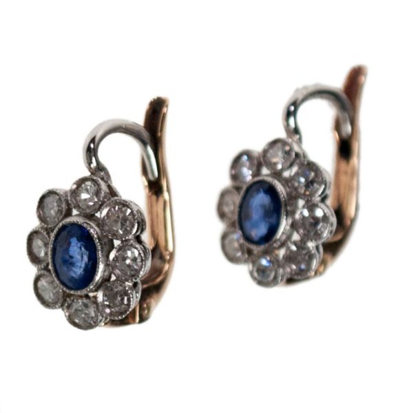 Antique Style Diamond and Sapphire Platinum Earrings BB2