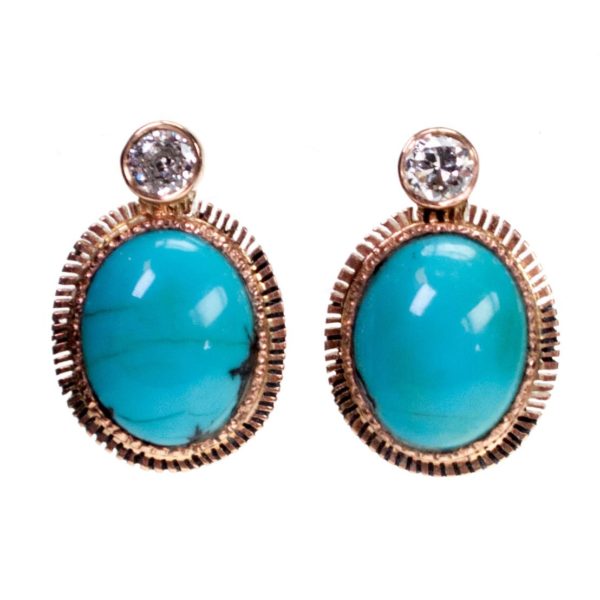Antique Turquoise and Diamond Gold Earrings