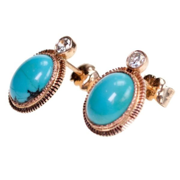 Antique Turquoise and Diamond Gold Earrings BB2