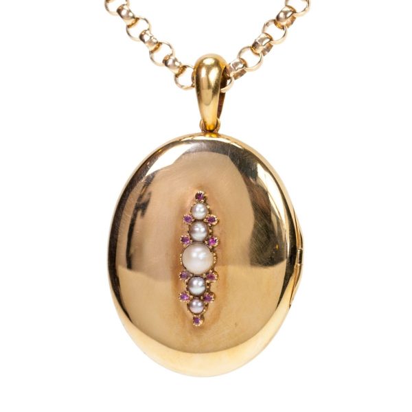 Antique Victorian Pearl and Ruby Gold Pendant Locket BB1