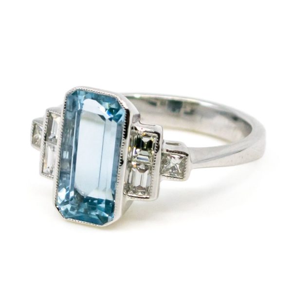 Aquamarine and Diamond Dress Art Deco style baguette cut diamonds