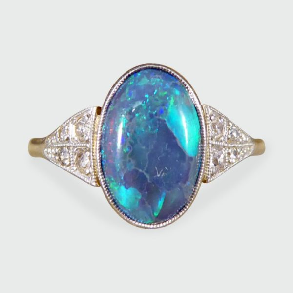 Art Deco Black Opal Ring in 18ct Gold