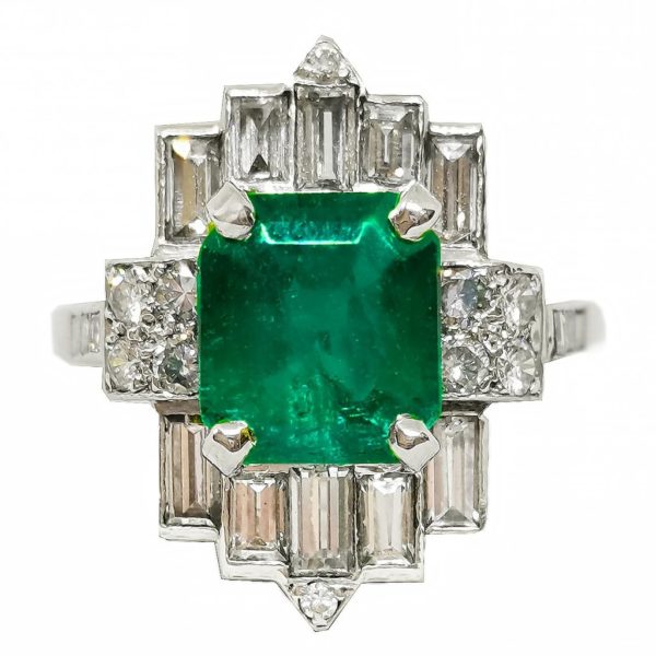 Art Deco Emerald and Diamond Ring, 2.38 carat emerald, set in Platinum