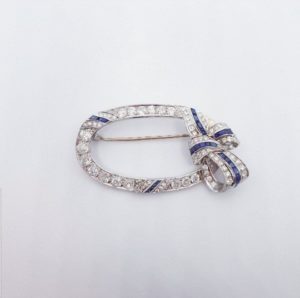 Art Deco Sapphire and Diamond Brooch RosM1