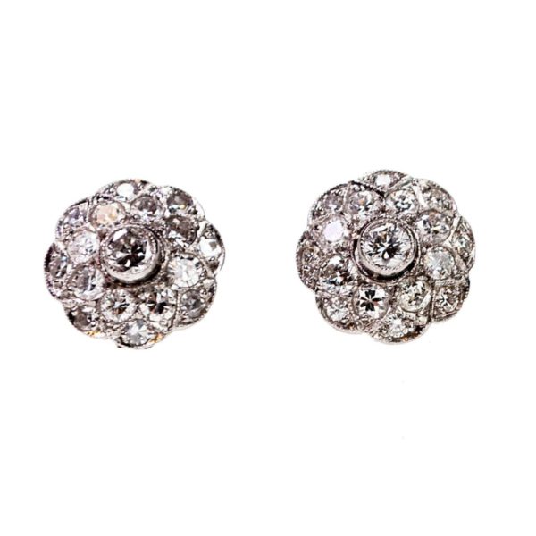 Art Deco Style Diamond and Platinum Cluster Earrings