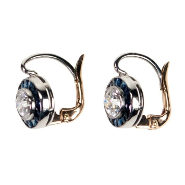 Art Deco Style Target Sapphire and Diamond Platinum Earrings 2