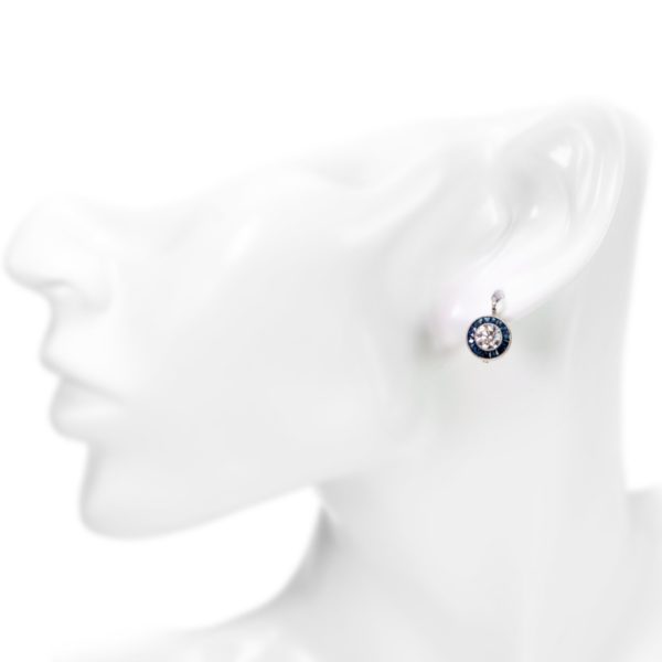 Art Deco Style Target Sapphire and Diamond Platinum Earrings 3