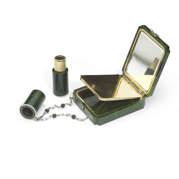 Art Deco chloromelanite jade, gold and diamond vanity case and lipstick holder by Marchak MO2
