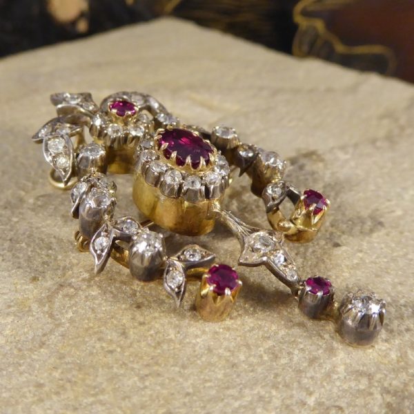 Antique Victorian 2.20ct Ruby and Diamond Brooch