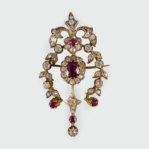 Antique Victorian 2.20ct Ruby and Diamond Brooch
