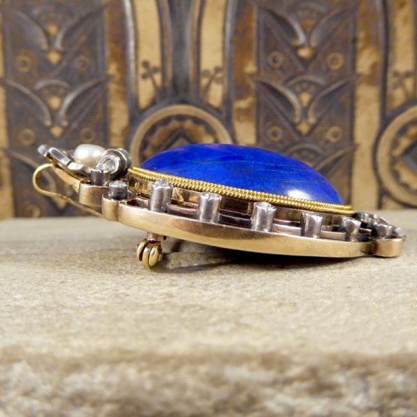Antique Victorian Lapis Lazuli and Pearl Brooch