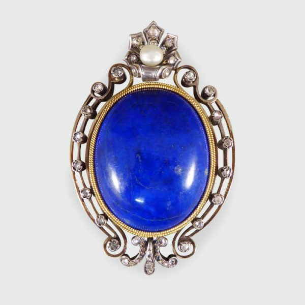 Antique Victorian Lapis Lazuli and Pearl Brooch