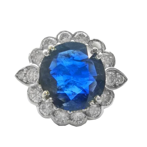 Burmese Sapphire and Diamond Cluster Ring, totalling 6.99 carats, set in 18ct white gold