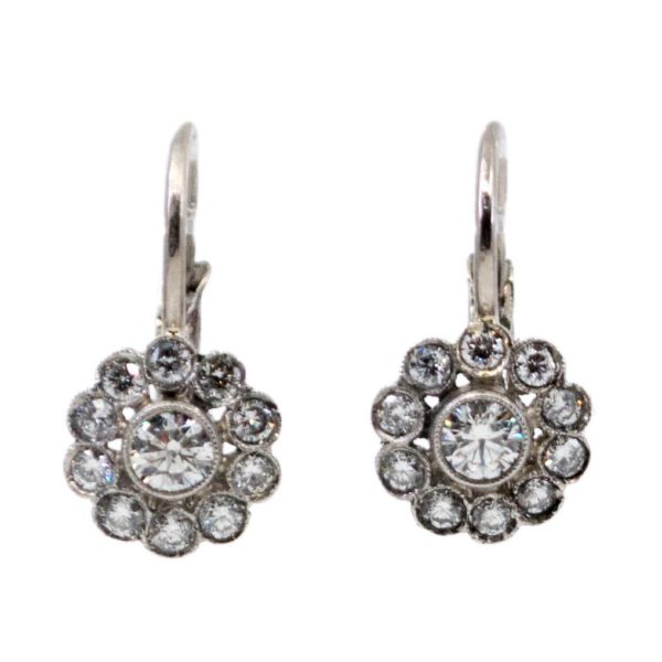 Diamond Cluster Platinum Earrings