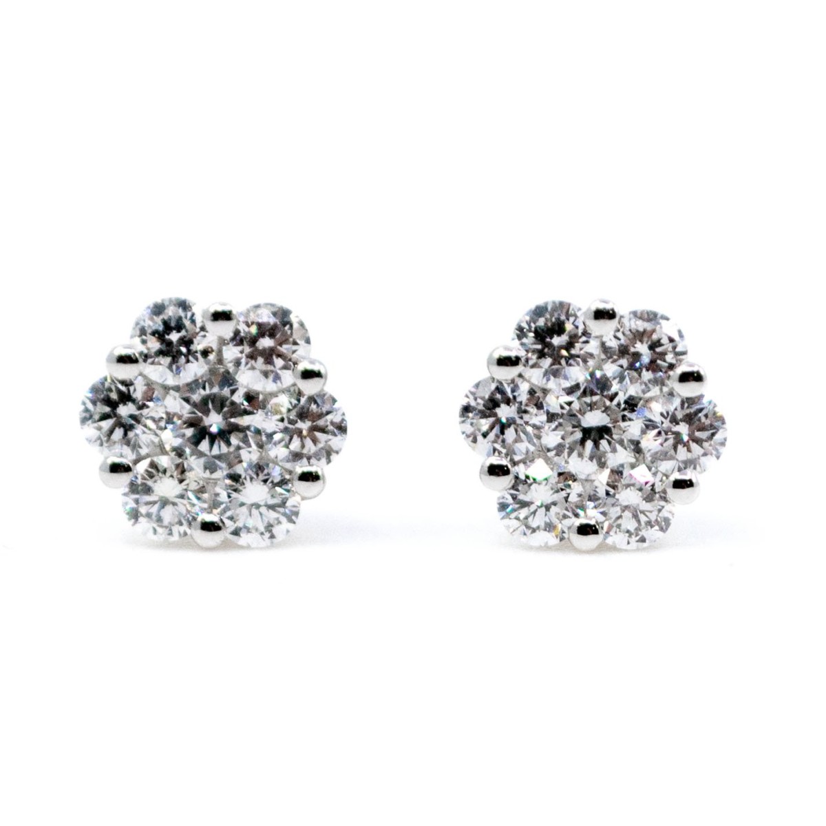 Diamond Cluster Stud Earrings, 1.10 carats white gold