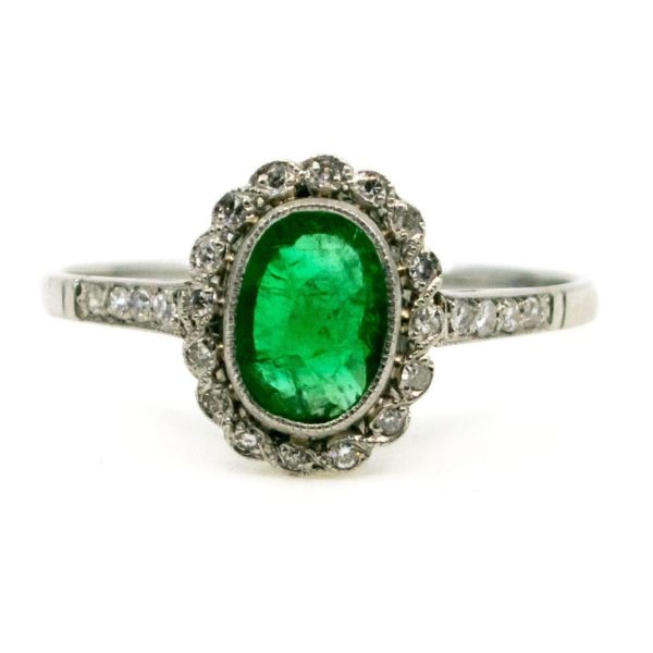 Diamond and Emerald Platinum Ring
