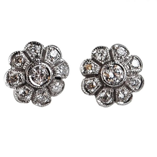 Diamond Floral Cluster Stud Earrings