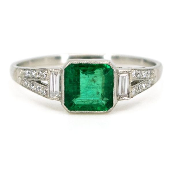 Art Deco Style Emerald Diamond Platinum Ring | Jewellery Discovery