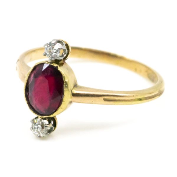 Diamond and Ruby gold Ring Side View